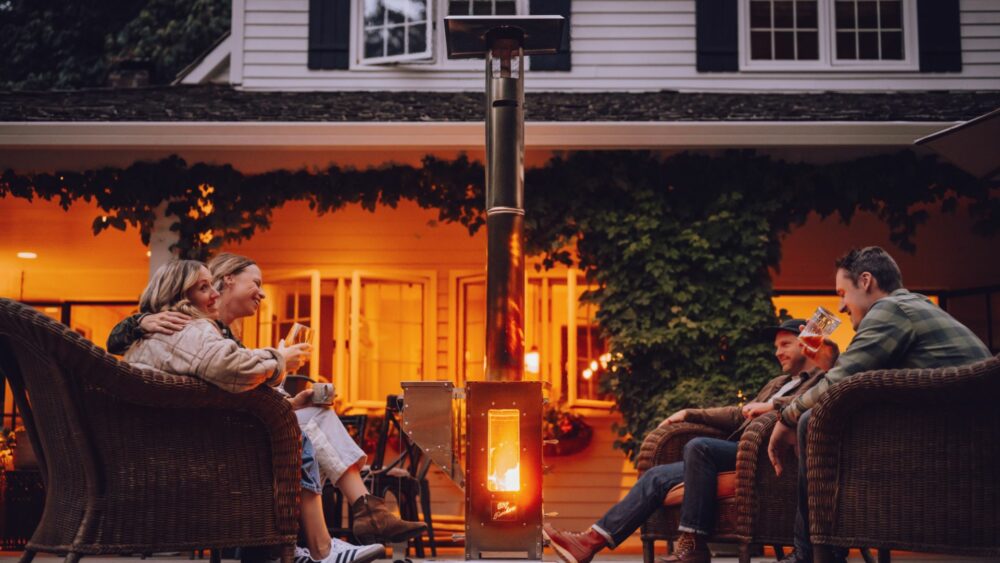 Discover the Big Timber® Large Outdoor Fireplace at Sundek of Charlotte. This American-made, wood pellet patio heater delivers 90,000 BTUs, a 12-ft heating radius, and three-sided fire viewing. Eco-friendly, durable, and perfect for your outdoor space!