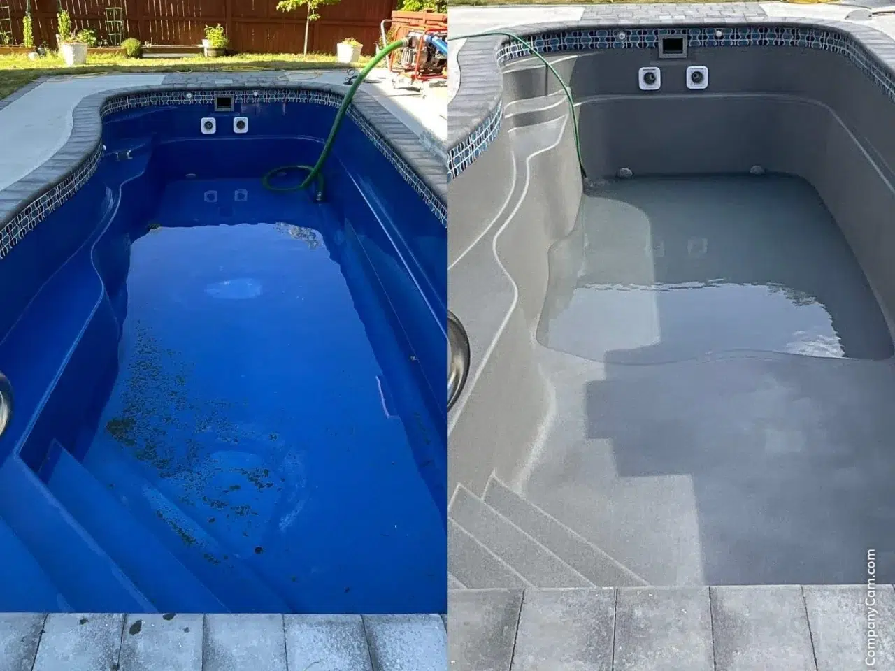 Blue and gray pool interiors shown side by side